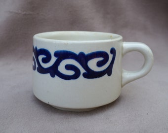 Anfora Mexico, Vintage Mug 1980s, White and Blue, Small Mug, Collectible