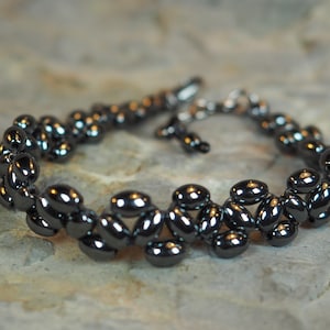 Bracelet Hematite Stones Hand Woven Adjustable Size Chunky Bracelet