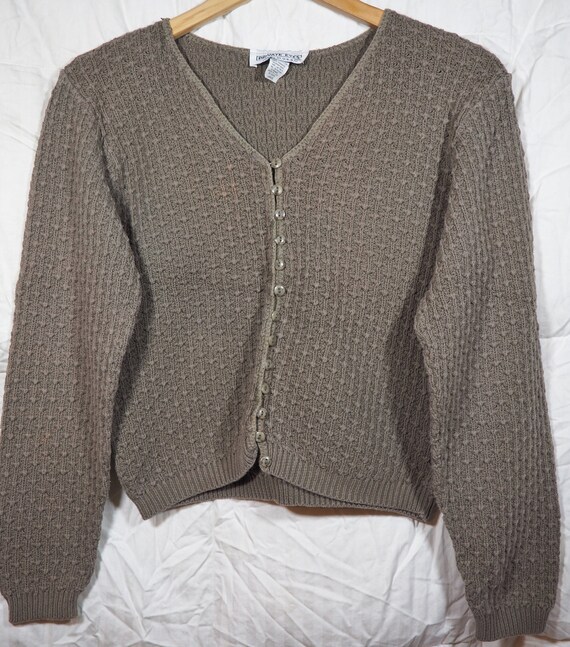 Cardigan Button Up Sweater, Taupe / Tan, "Private… - image 1