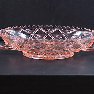 Rosa Depression Glasschale, Vintage 1930er Jahre, Oliven- / Relish Servier, flache Schüssel