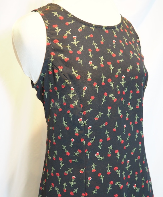 Long Black Dress, Tiny Red Roses, Size 10 Petite