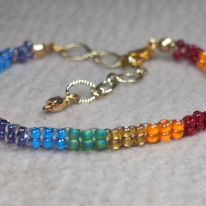 Anklet Hand Woven Beads, Rainbow Colors, Adjustable Length Ankle Bracelet