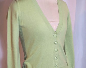 Cardigan Sweater: Size Small, Wasabi Green, Cotton Blend, Vintage