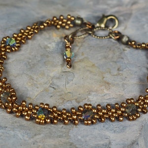 Bracelet Bronze Metallic Beads Hand Woven Adjustable Length
