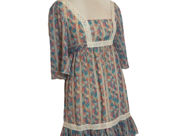 Vestido: estilo retro de los años 70, multicolor, talla 3, vintage de los años 90