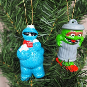 Muppets Ornaments Vintage 1990s, Oscar the Grouch and Cookie Monster, Set of 2, Sesame Street Muppets, Jim Henson