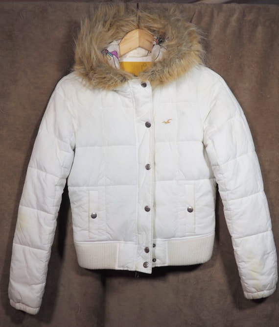 Girls White Down Coat Jacket With Fur Lined Hood, Hollister Surf Company  Brand, Very Good Condition, Vintage 1990s -  Singapore