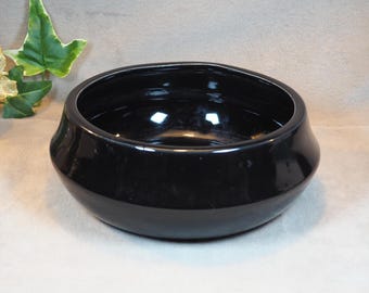 Bowl Decorative Gloss Black Shallow Round Ceramic Dish Vintage Glazed Kitchen Bowl