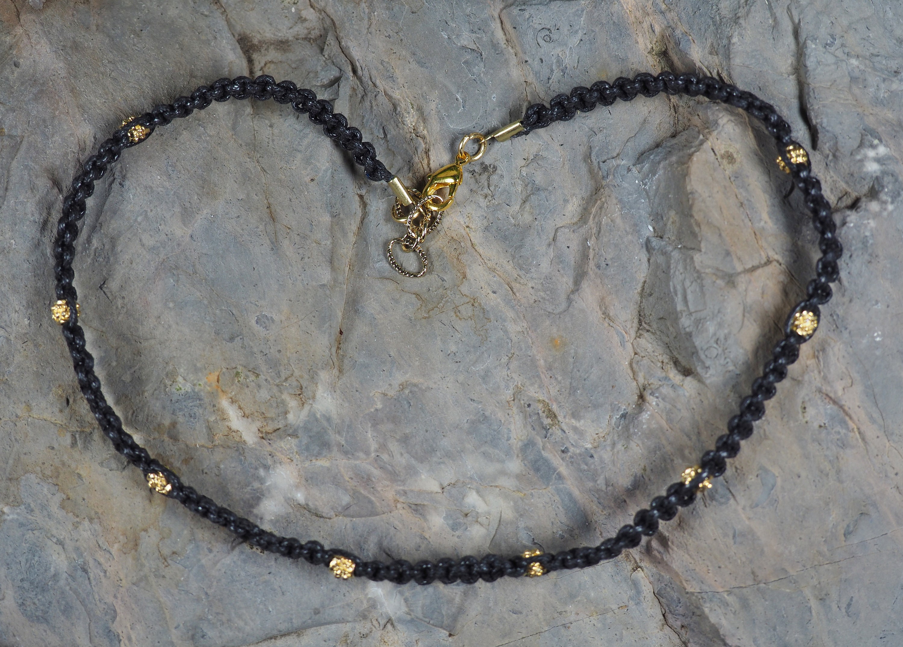 Choker – Black Woven/knotted, Gold Metal Beads Accents, 14 Choker – Black Woven/knotted, Gold Metal Beads Accents, 14