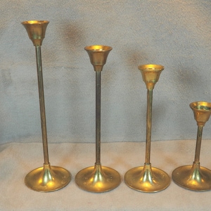 Vintage Brass Candlestick Set: Tapered Candle Holders, Varied Heights