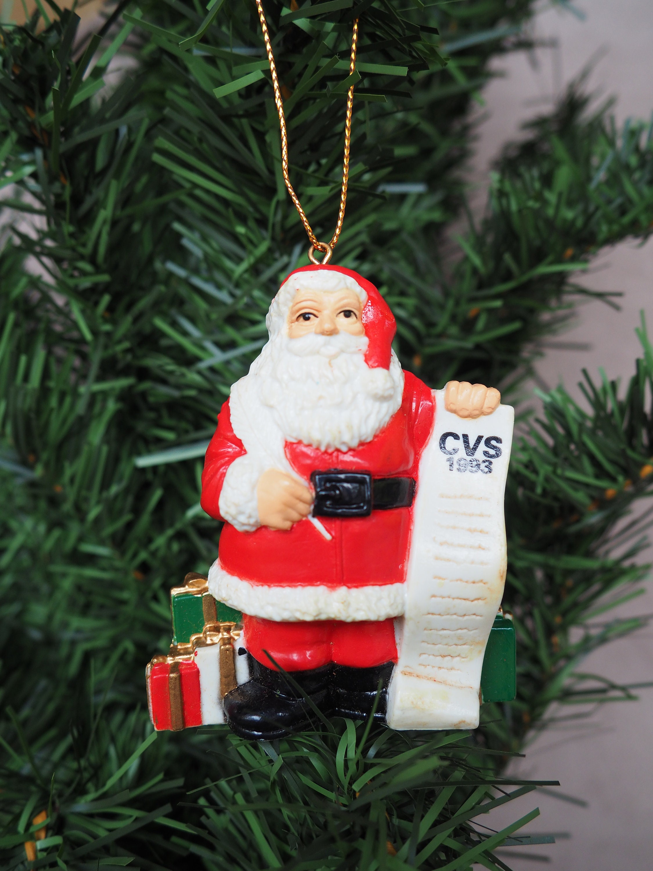 Santa Ornament CVS 1993 Christmas List Red White Gold - Etsy