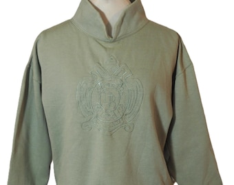 Sweatshirt, Pullover: Small Size, Embroidered Front, Sage Green, Crop Top, Vintage