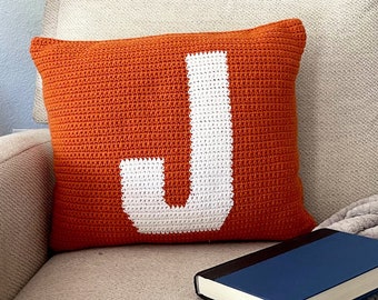 Patrón de almohada de ganchillo letra J, almohada con monograma de letra, descarga instantánea de PDF, decoración del hogar, hecho a mano, crocheter
