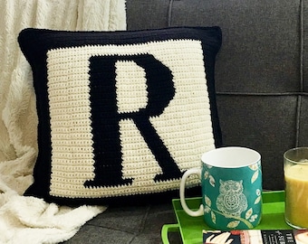 Letter R gehaakt kussen, eerste monogramkussen, gehaakt kussenpatroon, haaktutorial, pdf instant download, diy woondecoratie