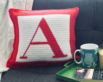 Letter A Crochet Pillow, throw pillow, modern crochet, home decor, pdf instant download, intarsia crochet
