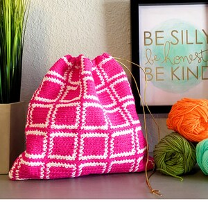 Block Square Crochet Tapestry Pattern, Crochet Pouch, Crochet Purse, Drawstring Pouch, crochet pattern, pdf download, diy accessory