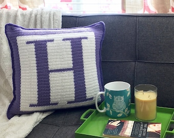 Letter H Crochet Pillow Pattern, Initial Monogram Pillow, modern letter throw pillow, diy throw pillow cover, crochet tutorial, home decor