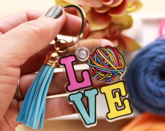 LOVE Yarn Keychain, yarn lover, crochet, knit, crocheter, knitter, yarn enthusiasts, yarn hoarder