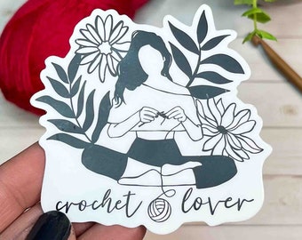 Crochet Lover Sticker, crocheter, boho style art, faceless girl art, waterproof sticker, laptop sticker