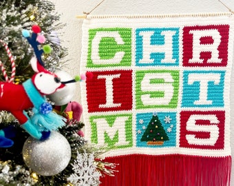 Christmas Blocks Crochet Wall Hanging Banner Pattern, Crochet Pattern, Christmas Decorations, Handmade, Instant PDF Download, Colorful