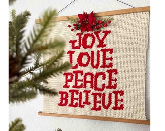 Believe Peace Love Joy Christmas Wall Decor Crochet Pattern, Christmas Decor, Instant PDF Download, modern crochet, holiday decor