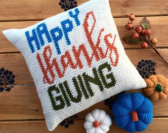 Happy Thanks Giving Crochet Pattern, Crochet Pillow, Crochet Wall Hanging Banner