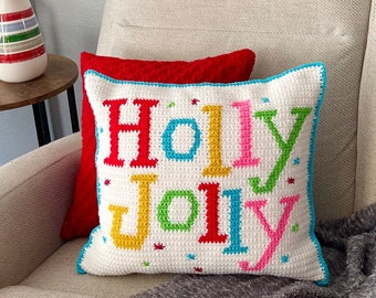 Christmas Crochet Pillow Pattern, Holly Jolly Pillow, Christmas Decor, Handmade Christmas, Instant Pdf Download,