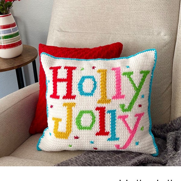 Christmas Crochet Pillow Pattern, Holly Jolly Pillow, Christmas Decor, Handmade Christmas, Instant Pdf Download,
