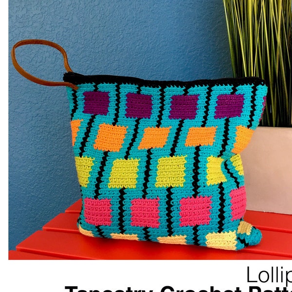 Lollipop Tapestry Crochet Pattern, Crochet Pouch, Crochet Clutch, Crochet Purse