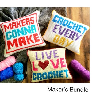 Maker's Bundle Crochet Pillow Pattern, Makers Gonna Make, Crochet Every Day, Live Love Crochet, crochet pattern tutorial, instant download image 1