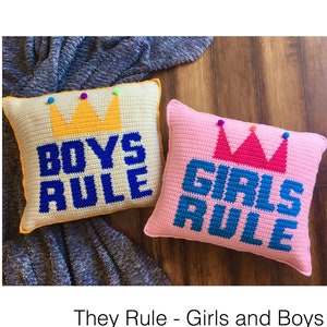 They Rule Crochet Pattern, crochet pillow pattern, crochet banner pattern image 1