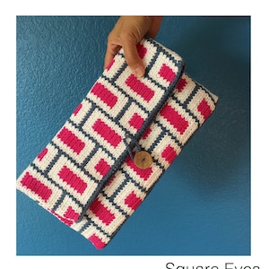 Square Eyes Tapestry Crochet Pattern, Cross Body Crochet Bag, Crochet Pouch, Crochet Clutch, tapestry crochet, handmade accessory image 1