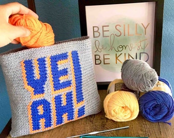 YEAH! Crochet Tapestry Pattern, Crochet Pouch, Crochet Purse, diy accessory, instant pdf download