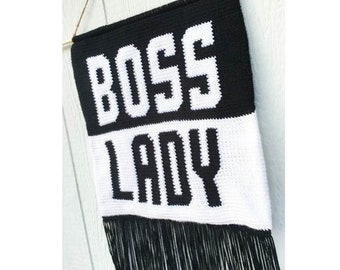 BOSS LADY Crochet Wall Hanging Banner Pattern, Wall Hanging Tapestry, Wall Hanging Decor, Wall Hanging Yarn, diy wall decor