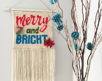 Merry and Bright Crochet Pattern, Crochet Christmas Pillow, Wall Hanging Banner Holiday Decor