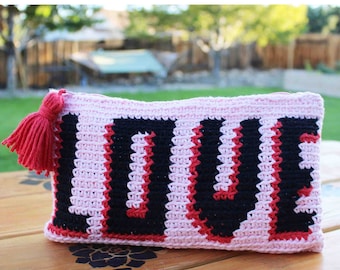 LOVE Pouch Tapestry Crochet Pattern, Purse Tapestry Pattern, crochet pattern, diy accessory, cotton yarn, instant pdf download