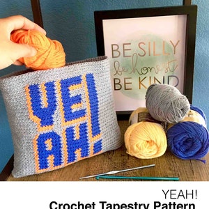 YEAH! Crochet Tapestry Pattern, Crochet Pouch, Crochet Purse, diy accessory, instant pdf download