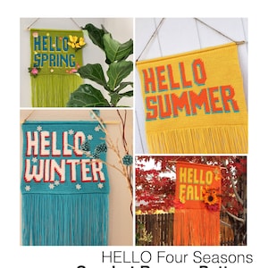 HELLO Four Seasons Crochet Wall Hanging Banner Pattern Bundle, Wall Hanging Tapestry, Wall Hanging Decor, Wall Hanging Yarn image 1
