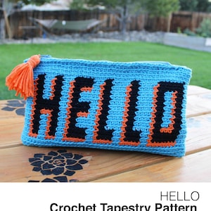 HELLO Pouch Tapestry Crochet Pattern, Purse Tapestry Pattern, diy accessory, instant pdf download image 1