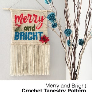 Merry and Bright Crochet Pattern, Crochet Christmas Pillow, Wall Hanging Banner Holiday Decor image 1