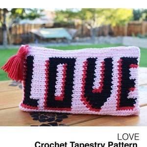 LOVE Pouch Tapestry Crochet Pattern, Purse Tapestry Pattern, crochet pattern, diy accessory, cotton yarn, instant pdf download