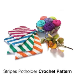 Stripes Potholder Crochet Pattern, Hot Pad Crochet Pattern, easy double thick crochet pattern, instant pdf, download, hot pad, gift ideas