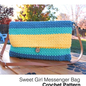 Messenger Crochet Bag Pattern, crochet purse, suzette stitch pattern, pdf instant download, diy bag, stripes bag, color block bag image 1