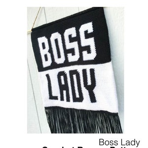 BOSS LADY Crochet Wall Hanging Banner Pattern, Wall Hanging Tapestry, Wall Hanging Decor, Wall Hanging Yarn, diy wall decor image 1