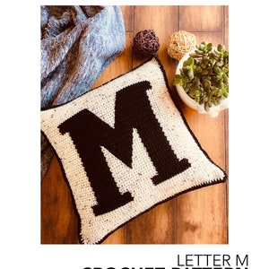 Letter M Crochet Pillow Pattern, Initial Monogram pillow, throw pillow, modern letter crochet pattern, letter pillow, crochet tutorial