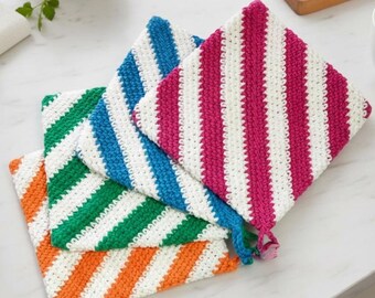 Striped Potholder Crochet Pattern, Easy Double Thick Hot Pad (PDF Pattern)
