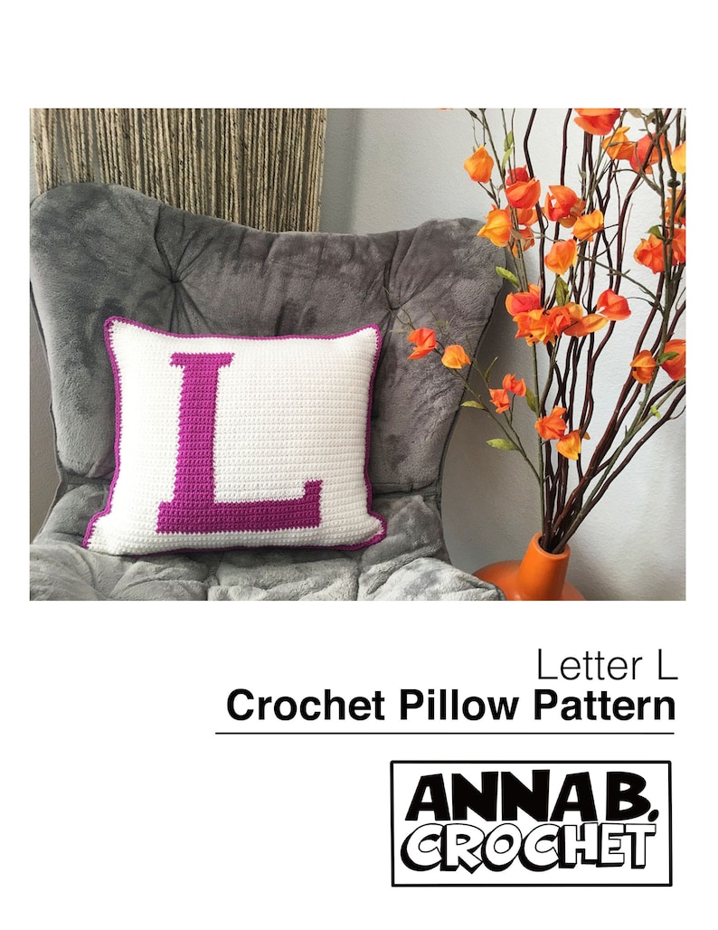 Letter L Crochet Pillow Pattern, Monogram Initial Pillow image 1