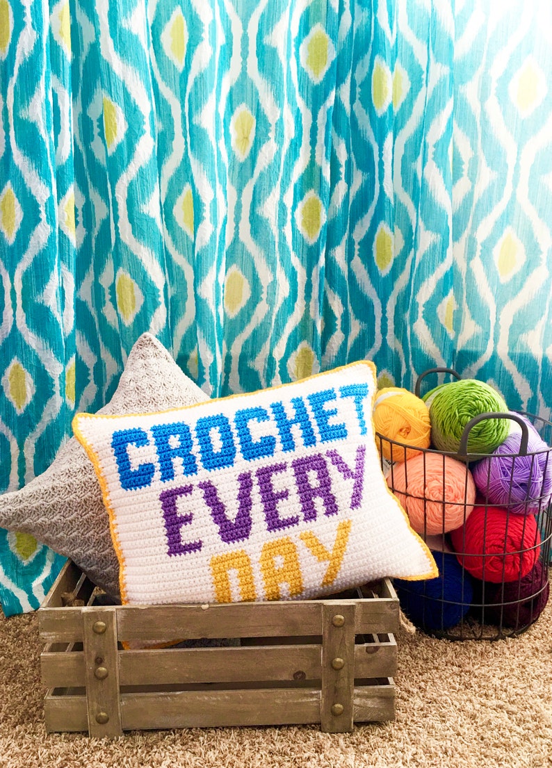 Crochet Every Day Crochet Pillow Pattern, home decor crochet, diy home decor, craft room decor, modern crochet, intarsia crochet, handmade image 4