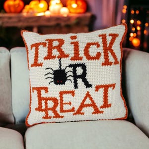 Trick Or Treat Crochet Pillow Pattern, Halloween Pillow, Halloween Handmade Decor, Instant PDF Download, Intarsia Crochet, Modern Crochet