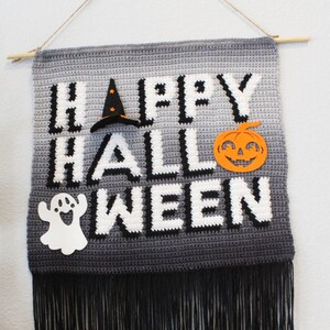 Happy Halloween Crochet Pattern, Halloween Home Decor, Crochet Pillow Pattern, Wall hanging decoration, diy decor, intarsia Crochet image 6